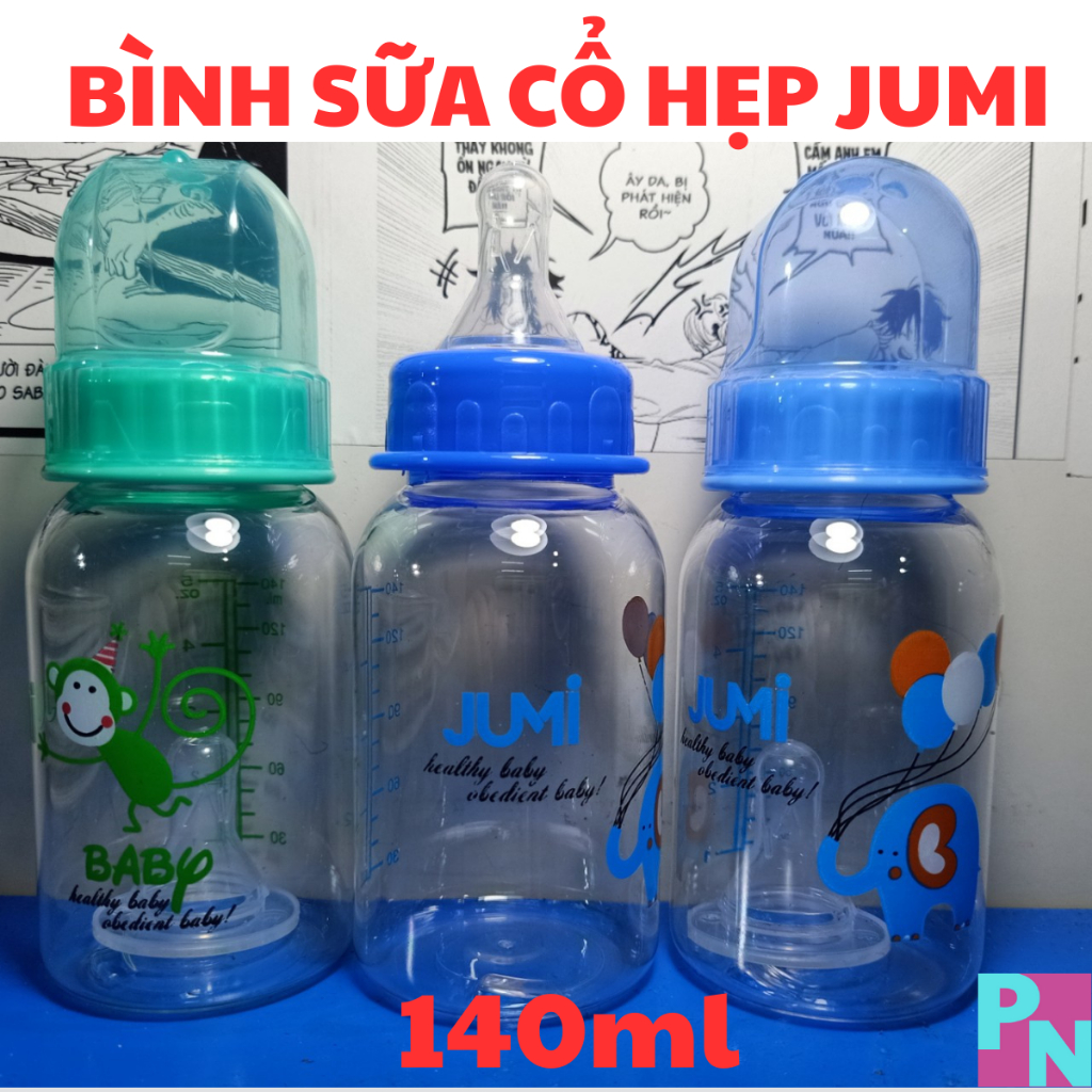 Bình sữa cổ hẹp Jumi 140ml 250ml núm vú siêu mềm bình sữa cho bé có tay cầm và không có tay cầm