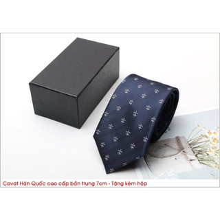 Cà Vạt Nam Bản trung 7cm xanh tím than họa tiết - Cavat Hàn Quốc Cao Cấp Full box