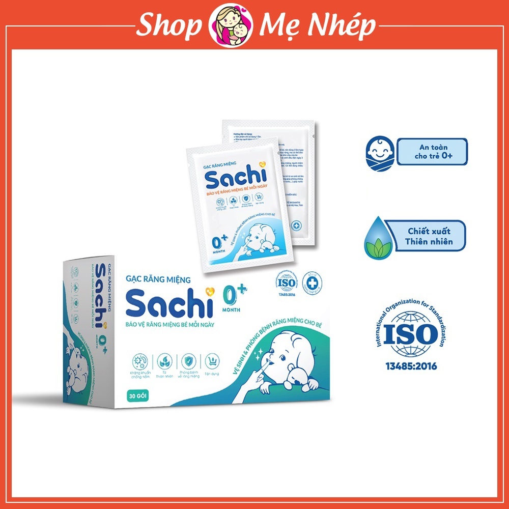 Gạc rơ lưỡi Sachi thành phần tự nhiên, làm sạch, kháng khuẩn bảo vệ nướu răng miệng cho bé - Hộp 30 gói