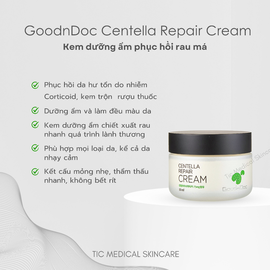 Kem Dưỡng GoodnDoc Rau Má Dưỡng Ẩm Phục Hồi Da 50ml - Tic Medical Skincare