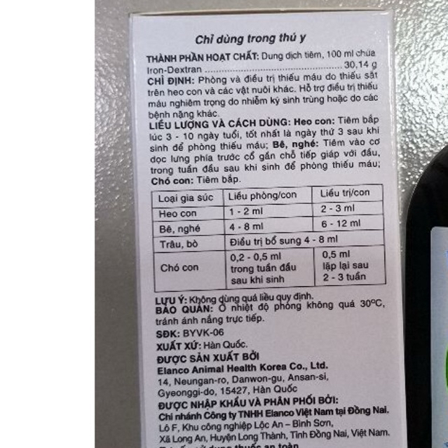 PROLONGAL  50ml  thiếu sắt trên heo con và thú nuôi khác.