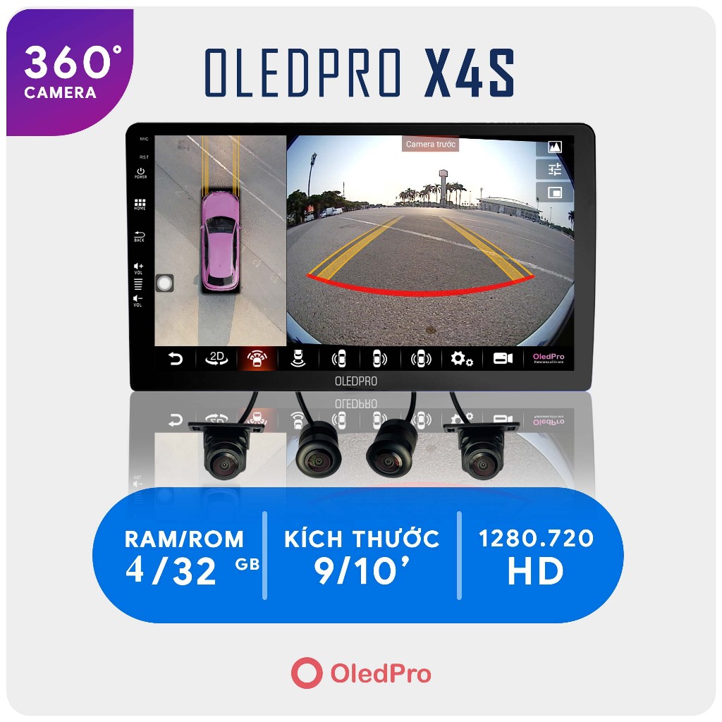 Màn Hình DVD Android Ô tô Oledpro X4 Và X4S Kèm Camera 360  -  Cấu Hình Ram 4Gb Rom 32GB