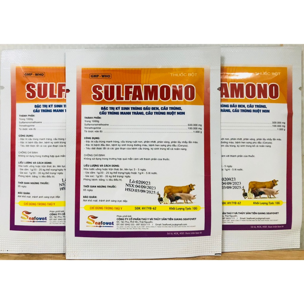 Sul.faa 10gam ký sinh trùng máu, đầu đen, mào thâm tím, phù đầu