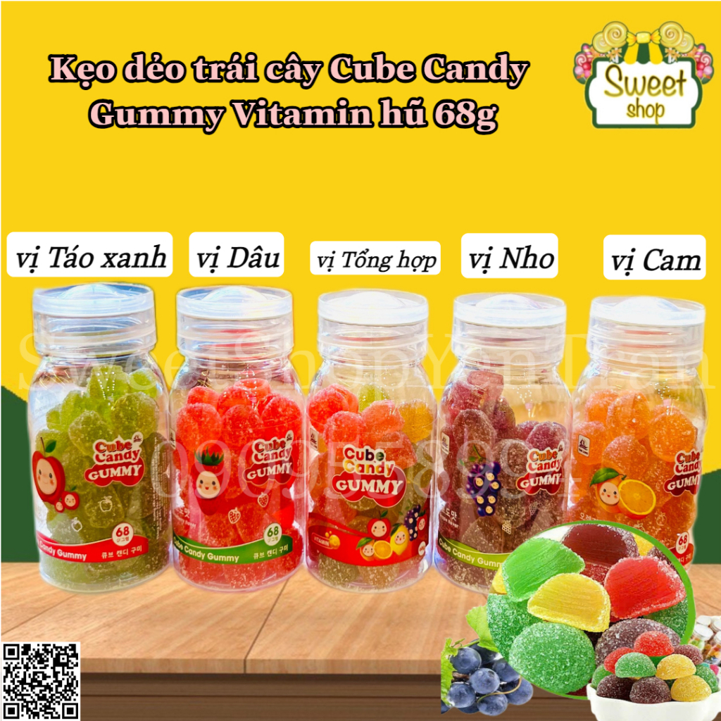 Kẹo dẻo trái cây Cube Candy Gummy Vitamin hũ 68g 🍋🍇