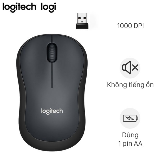 Chuột không dây Logitech M220 Silent giảm ồn - USB 2.4GHz, pin 18 tháng, thiết kế thuận 2 tay, phù hợp PC/ Laptop.Chuột.