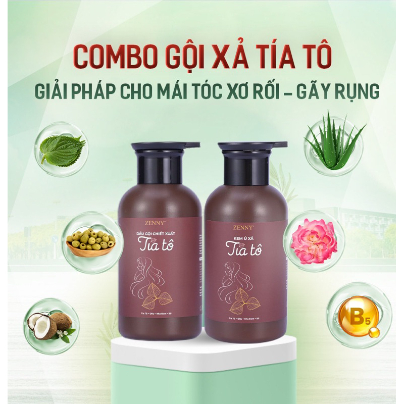 Combo Dầu Gội - Kem Xả Tóc Tía Tô ZENNY COSMETIC, Giúp Nuôi Dưỡng, Ngăn rụng tóc