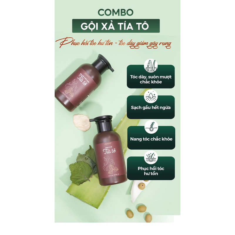 Combo Dầu Gội - Kem Xả Tóc Tía Tô ZENNY COSMETIC, Giúp Nuôi Dưỡng, Ngăn rụng tóc