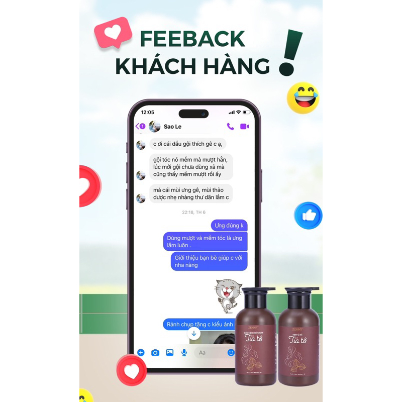 Combo Dầu Gội - Kem Xả Tóc Tía Tô ZENNY COSMETIC, Giúp Nuôi Dưỡng, Ngăn rụng tóc