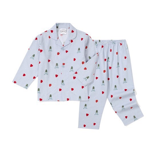 Bộ Pijama thu đông bé trai bé gái xuất Hàn họa tiết trái tim noel