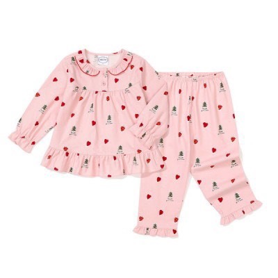 Bộ Pijama thu đông bé trai bé gái xuất Hàn họa tiết trái tim noel