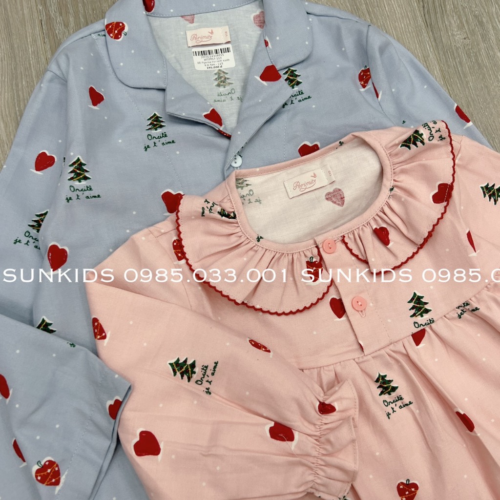 Bộ Pijama thu đông bé trai bé gái xuất Hàn họa tiết trái tim noel