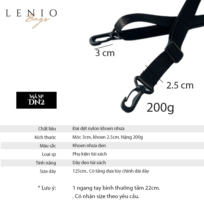 Dây đeo túi xách bản to thay thế khoen nhựa đẹp Lenio DN2