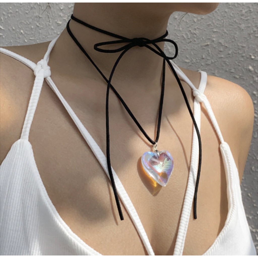 Dây chuyền trái tim y2k hologram kiểu dây cột N233 Choker Club