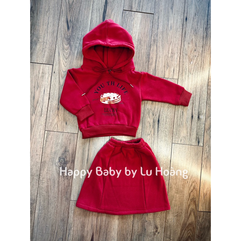 Set bé gái áo hoodie đỏ váy suông Hi Sun