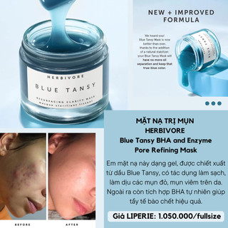 Mặt nạ cho da mụn Herbivore Blue Tansy AHA + BHA Resurfacing Clarity Mask