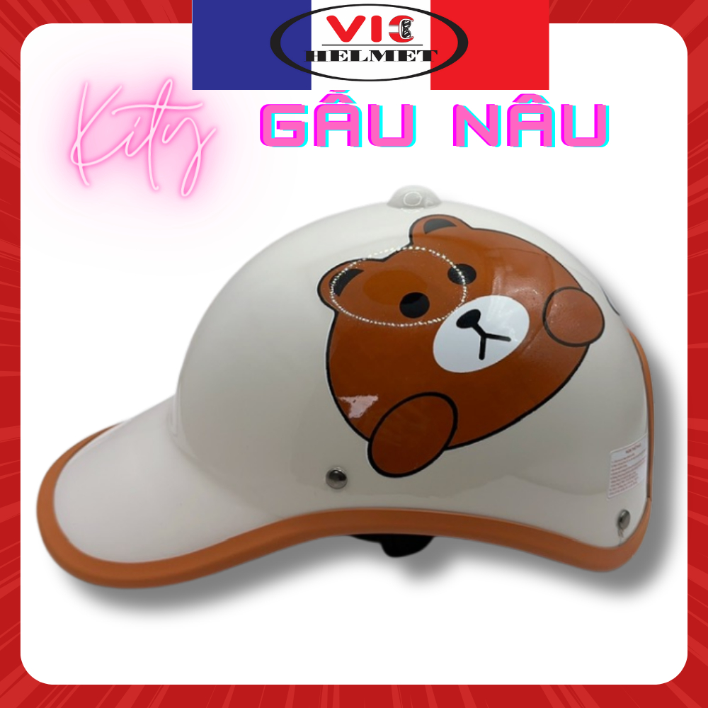 Mũ bảo hiểm lưỡi trai Vic TL-01 thể thao in hình gấu dễ thương, nón bảo hiểm thời trang dành cho nữ.