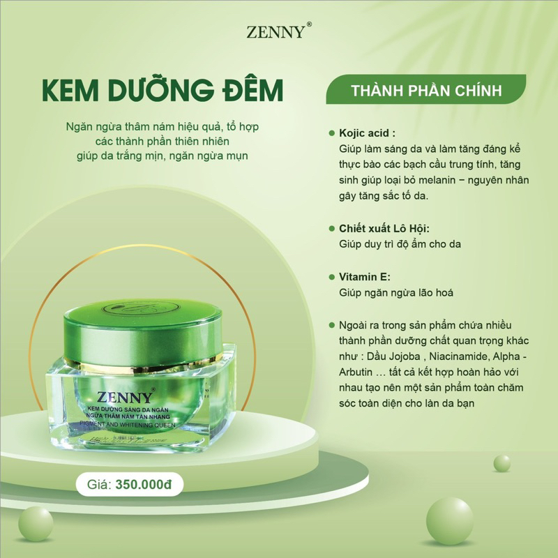 Kem Dưỡng Da Ban Đêm ZENNY COSMETIC, Dưỡng Da Ngừa Thâm Nám, Tàn Nhang, Mụn