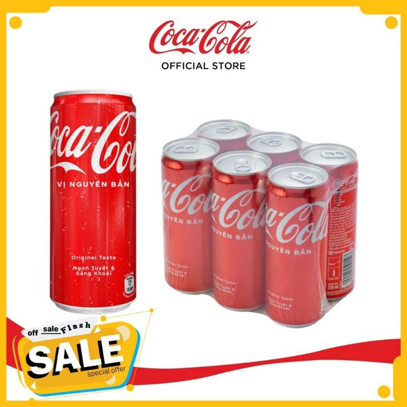 Coca cola lốc 6 lon 330ml vị nguyên bản