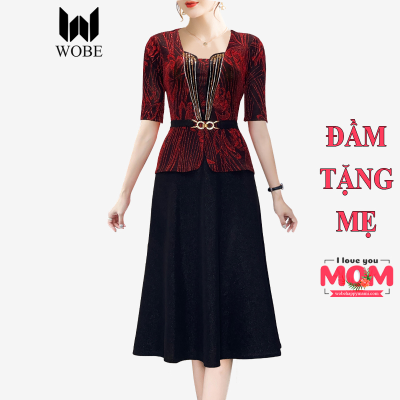 Đầm dạ hội trung niên chất liệu nhũ co giãn cực tốt. cho mẹ dự tiệc sang trọng bigsize M509 ĐỎ - WB WOMAN & BEAUTY