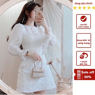 đầm gấm trắng phối ren tay cột nơ dài tiểu thư sang trọng đầm thiết kế số lượng có hạn nhanh tay đặc hàng 53kg 55kg