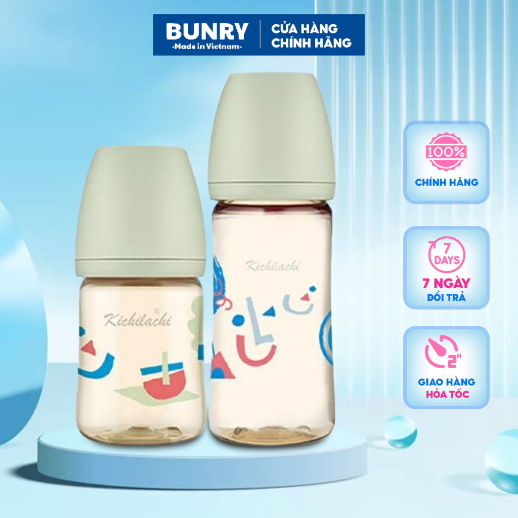 Bình sữa PPSU cổ rộng KICHI Mây 170ml và 270ml núm vú siêu mềm, bình Kichi cho bé cảm giác như đang ti mẹ Bunry shop