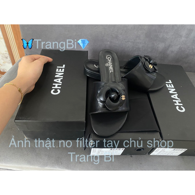 Dép cn hoa trà quai ngang da trơn fullbox