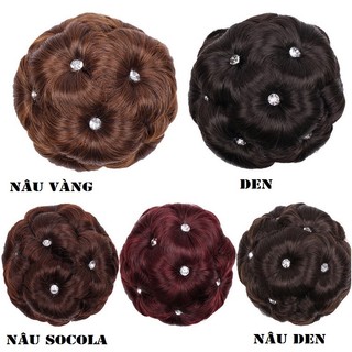 Tóc giả nữ cao cấp búi hoa đính đá B7