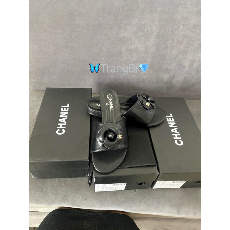 Dép cn hoa trà quai ngang da trơn fullbox