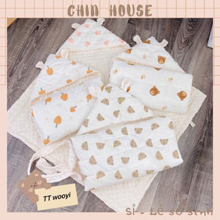 Chăn mũ xô muslin trần bông nhung hạt đậu wooyi cao cấp cho bé