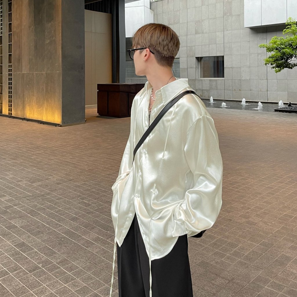 Áo sơ mi SaTin DÂY tay dài form rộng