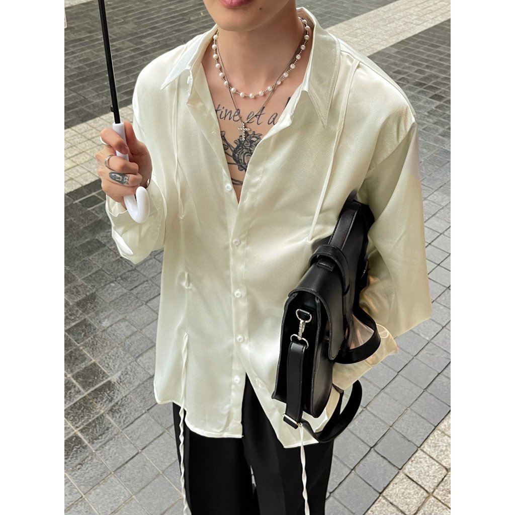 Áo sơ mi SaTin DÂY tay dài form rộng