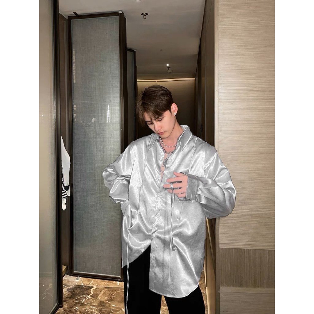 Áo sơ mi SaTin DÂY tay dài form rộng