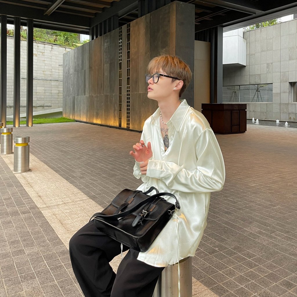 Áo sơ mi SaTin DÂY tay dài form rộng