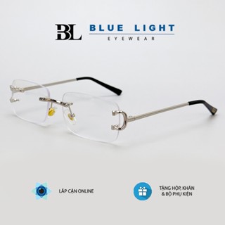  Gọng Kính Cận Kính Giả Cận Mắt Khoan BLUE LIGHT Chữ Nhật Nhỏ Không Viền Gọng Kim Loại Bạc Vàng 