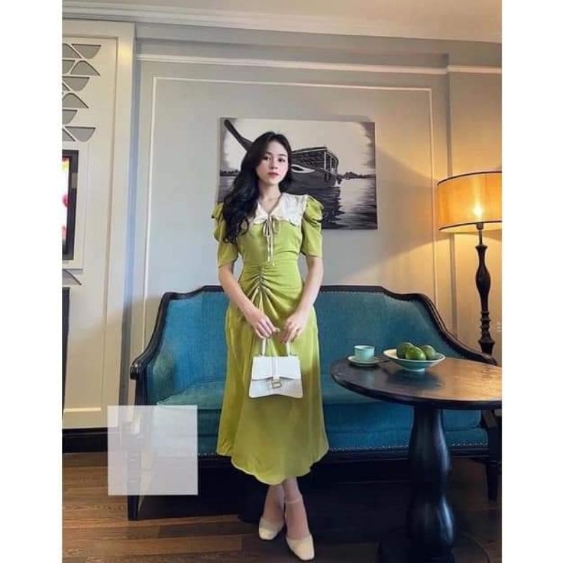 VÁY PHỐI CỔ RÚT DÂY NƠ