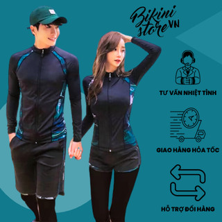 BikiniStoreVn : Đồ Bơi couple Tay Dài Quần Dài nam nữ Ani9 - Đồ tắm biển dài tay kín đáo cặp đôi đi bơi chống nắng