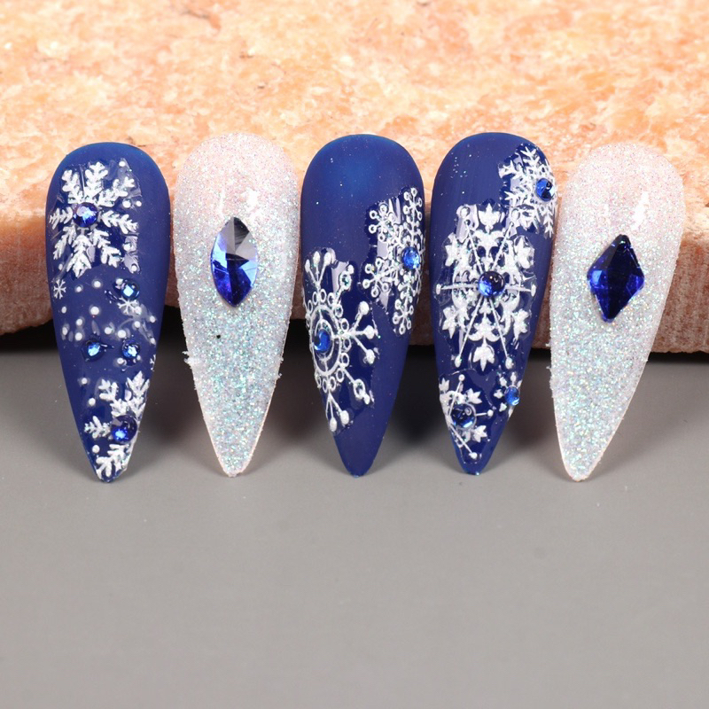 Sticker Noel dán móng nail bông tuyết Giáng sinh 3D kim tuyến