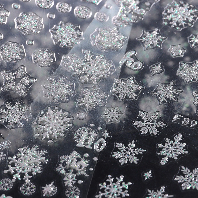 Sticker Noel dán móng nail bông tuyết Giáng sinh 3D kim tuyến