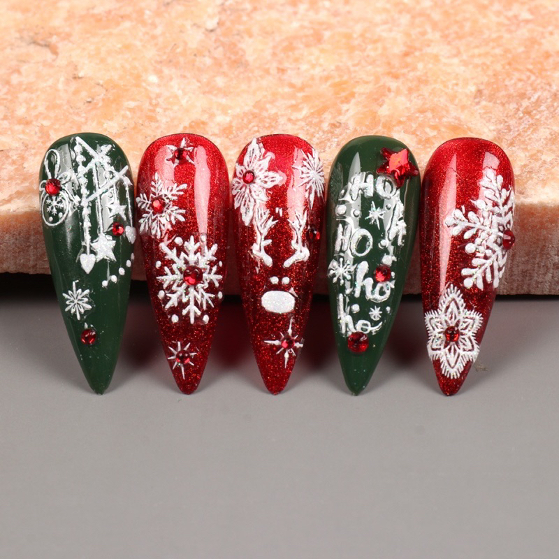 Sticker Noel dán móng nail bông tuyết Giáng sinh 3D kim tuyến