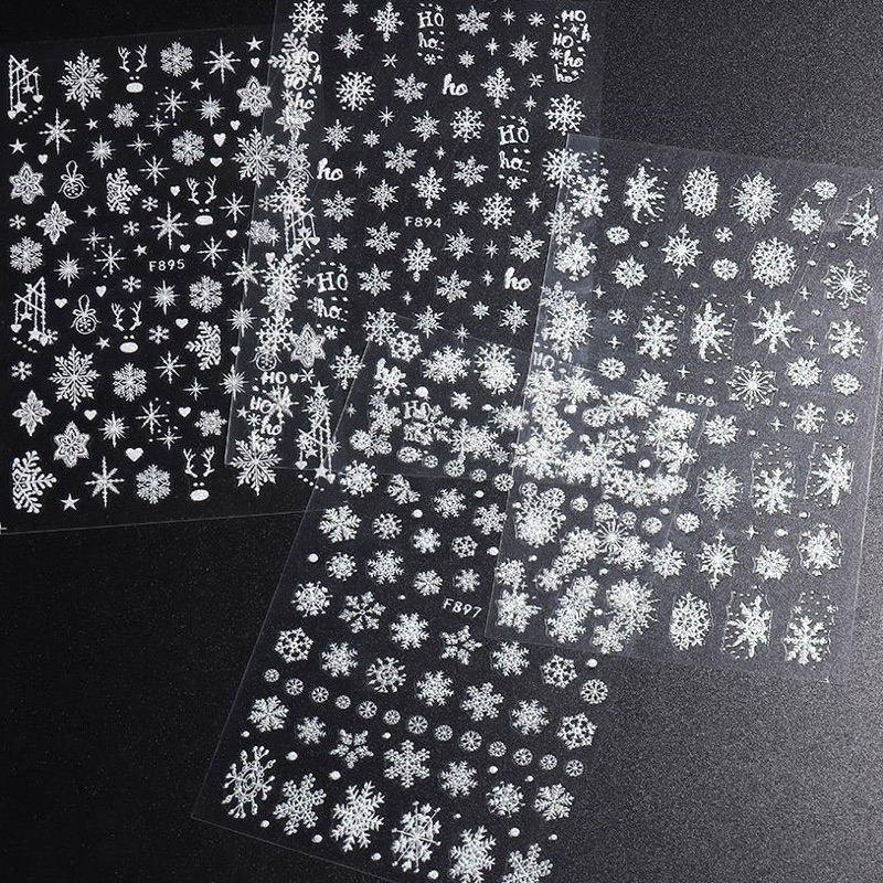 Sticker Noel dán móng nail bông tuyết Giáng sinh 3D kim tuyến