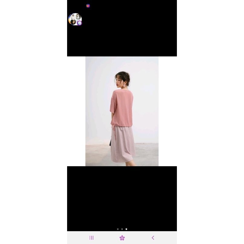 Áo Drawstring Basic Top tủ nhà mây vai rơi, dây rút 2 bên màu xanh _ Tủ nhà mây