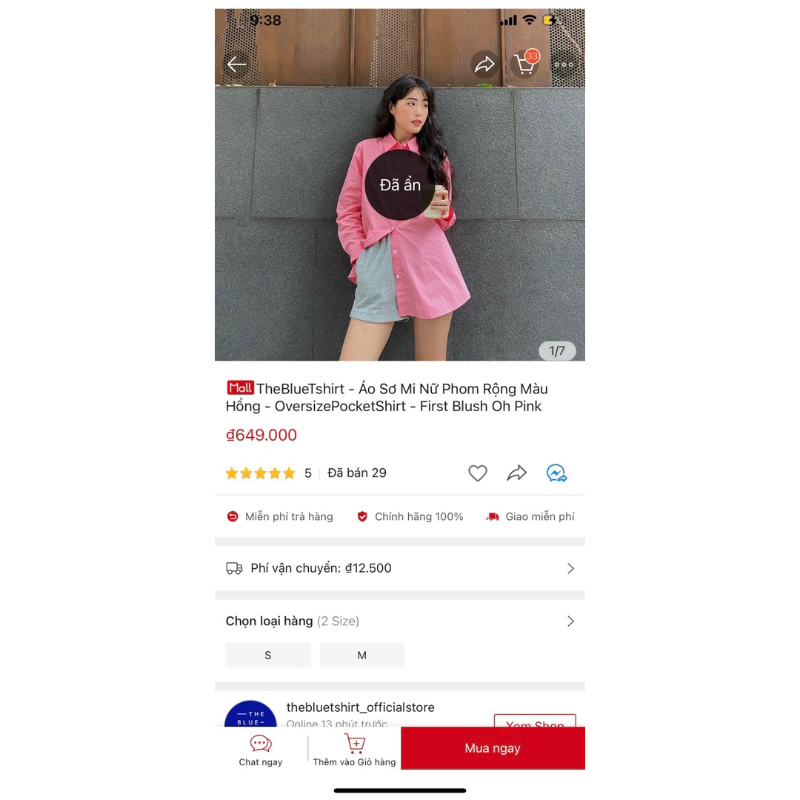 Sơ mi hồng pastel S TheBlueTshirt