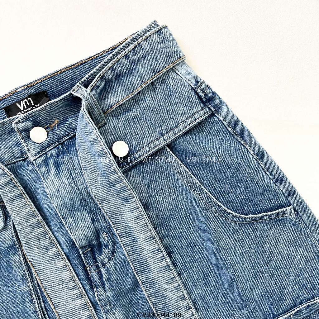 Chân váy jean denim nữ VMSTYLE dáng ngắn cạp cao túi kiểu phối dây cột 13 - CVJ00044
