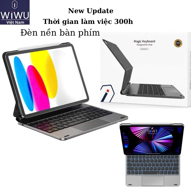 Wiwu Magic KeyBoard For Tablet IPad Gen 10 10.9 inch 2022  , Pro 11 inch M1/M2 , Air 5/4 10.9 Ốp lưng nam châm bàn phím