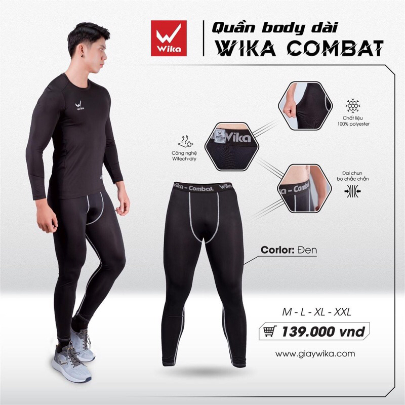 Quần Giữ Nhiệt Nam Wika Combat Chính Hãng, Chất Liệu Polyester, Nhẹ Ôm Thoáng Khí Co Giãn 4 Chiều