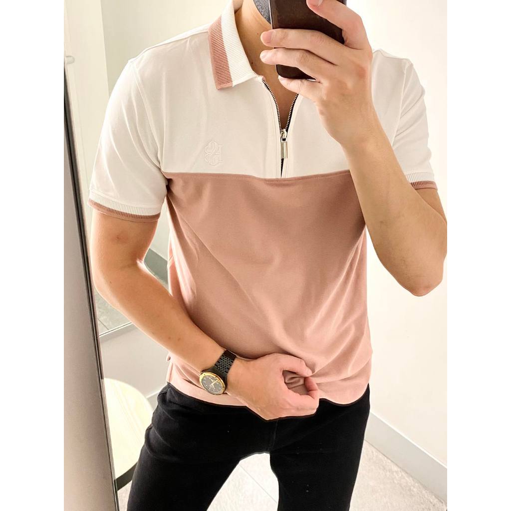 Áo polo nam phối thân với khóa zip trẻ trung , chất vải cá sấu cotton 4 chiều cao cấp , form slim fit trẻ trung