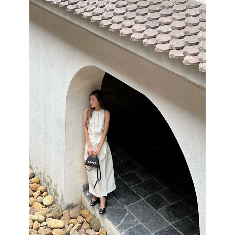 Váy nơ eo Hồng / Trắng