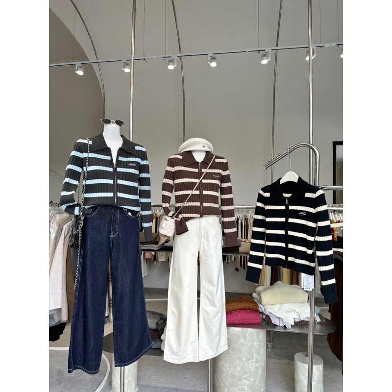 Áo len khoá zip kẻ ngang chất đẹp