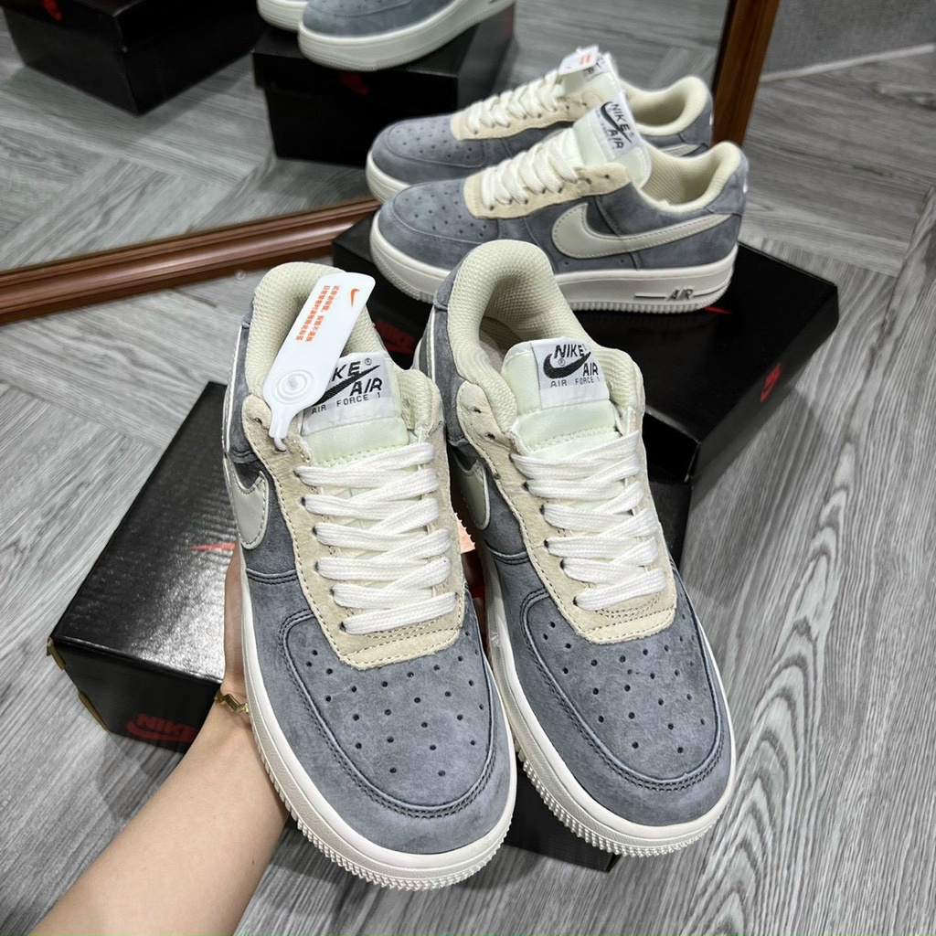 Giày N.K_ Af1 Da Lộn Xám Lông Chuột , Giày_ Sneaker _N.K Air Force 1 Da Lộn full box bill 2023
