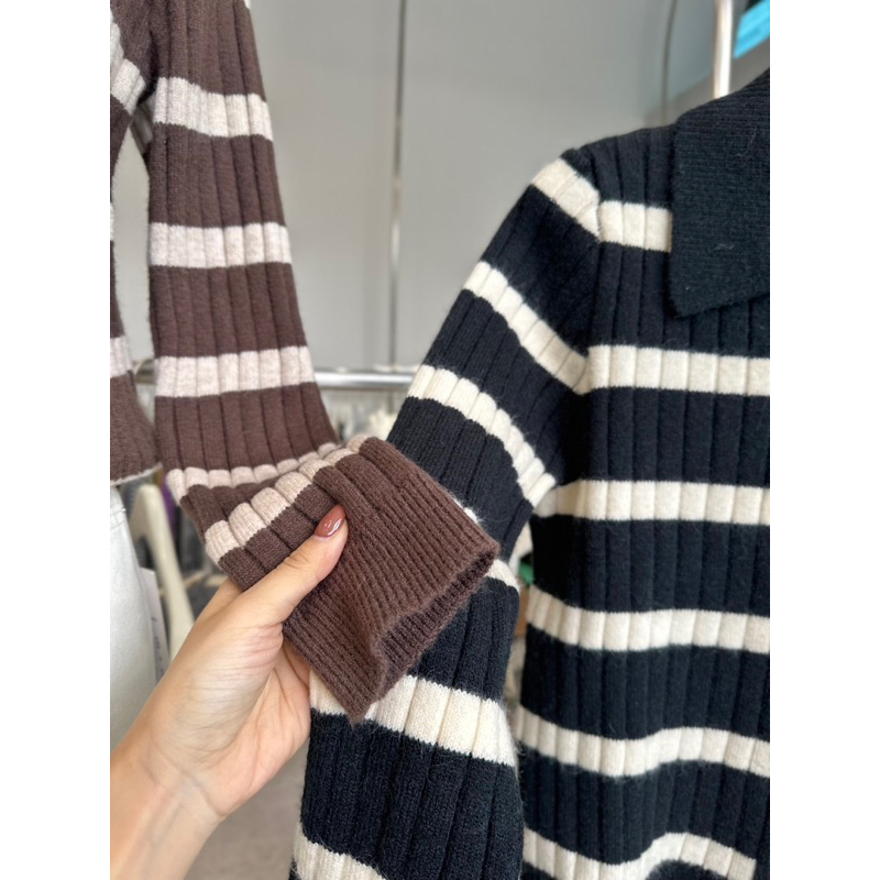 Áo len khoá zip kẻ ngang chất đẹp